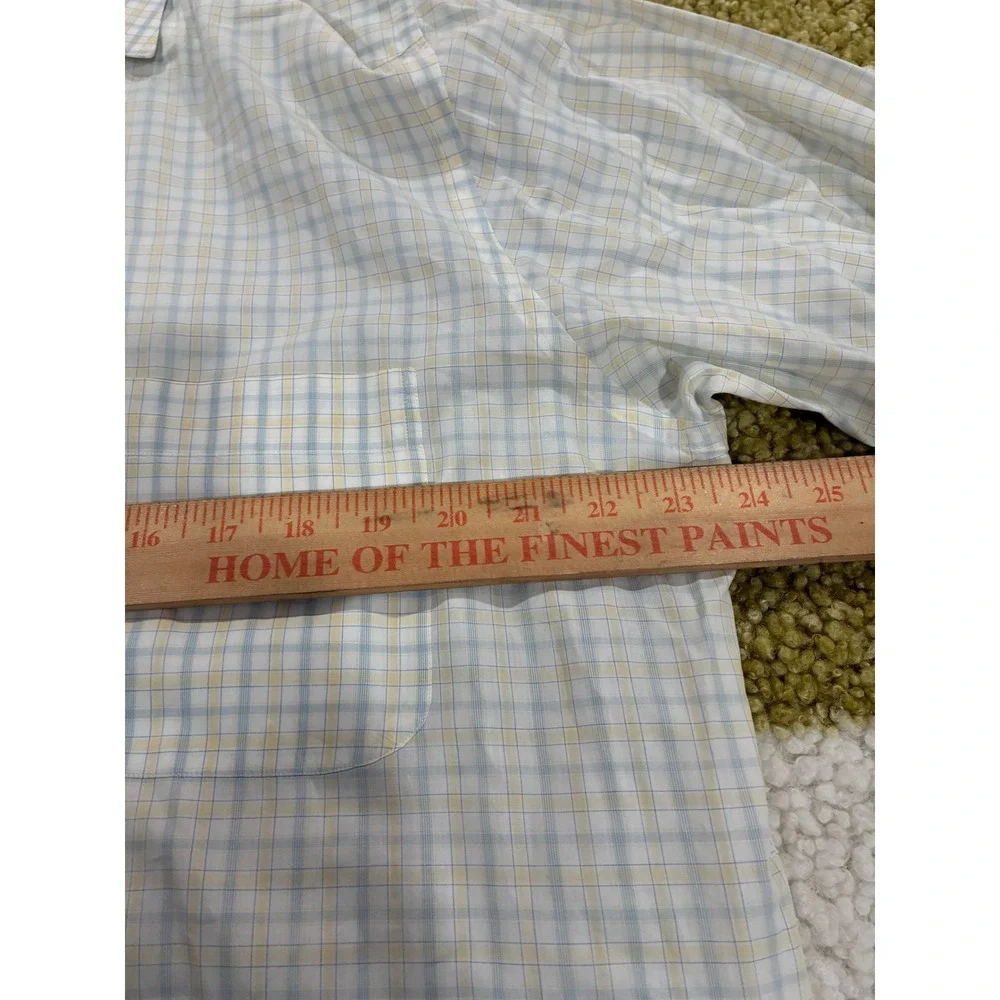 Ermenegildo Zegna Mens Plaid Button Down Shirt Blue Yellow Cotton Size 16 41